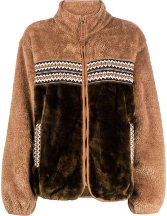 UGG Marlene funnel-neck fleece jacket - women - Polyester/Polyester/Cotton - L - Brown