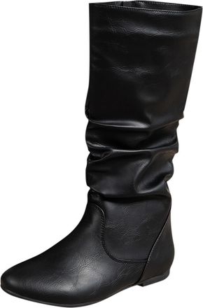 Generic Womens Knee High Boots Casual Comfortable Walking Booties Stylish Side Zipper Low Heel Pleated Pile Classic Pull On Riding Boots Fall Winter