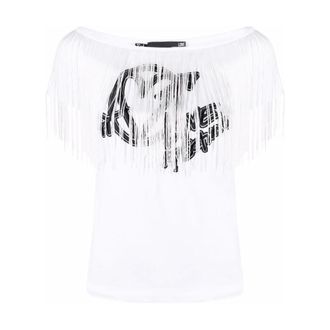 Love Moschino T-Shirts, female, White, Size: XL T-shirt Bianca S/barca+frange