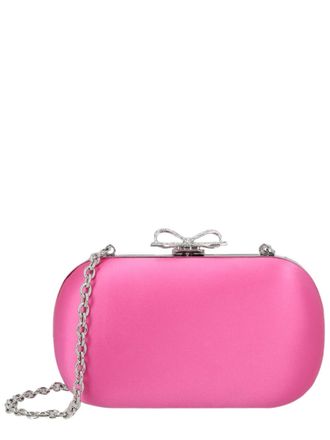 Self Portrait Oval-Shaped Satin Finish Clutch with Crystal-Embellished Bow Clasp