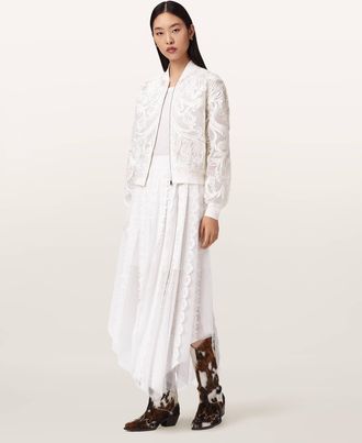 AllSaints Polyester Vashtie Lace Maxi Skirt, Size: UK 14/US 10