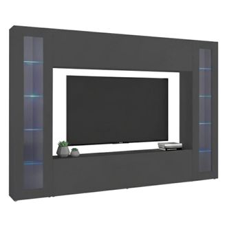 Dmora Pared Equipada Delma, Conjunto De Sal&oacute;n Mueble De Tv Con 4 Puertas, Mueble De Sal&oacute;n Polivalente Con Vitrina Y Luz Led, 100% Made In Italy, Cm 260x30h1