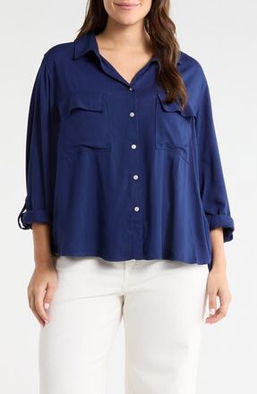 Beach Lunch Lounge Felicity Button-Up Shirt in Beacon Blue at Nordstrom, Size 2X