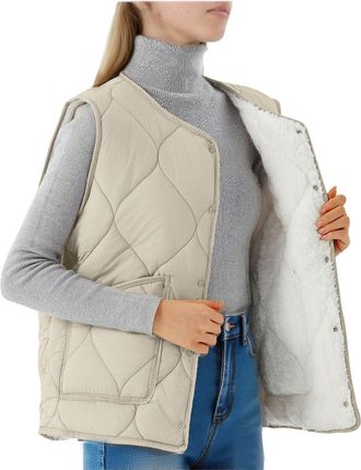 Generic Womens Plush Gilet Ladies Sleeveless Padded Jacket Button Up Vest Fleece Lined Body Warmer Solid Color Outerwear Quilted Gilets with Pockets Waistcoat