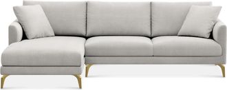 Castlery Lena Chaise Sectional Sofa Left Facing Customized, Performance Fleece, Medium Grey, Brass Legs, Spill Resistant, Removable Covers for Castlery