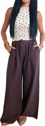 Mustard Seed Womens Gathered Drawstring Wide Leg Trouser In Dark Espresso