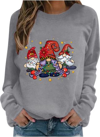 Generic Christmas Jumpers for Women Long Sleeve Sweatshirts Xmas Tree Jumper Funny Wine Glass Reindeer Santa Claus Graphic Print Sweatshirt Novelty Merry Chri