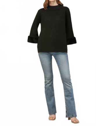Fate Annie Fur Sleeve Detail Sweater Top In Black