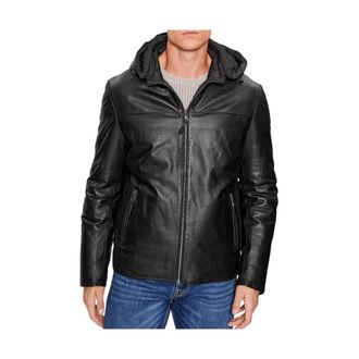 Milestone Leather Jackets, male, Black, Size: L Reversible Leather Jacket with Puffer Style