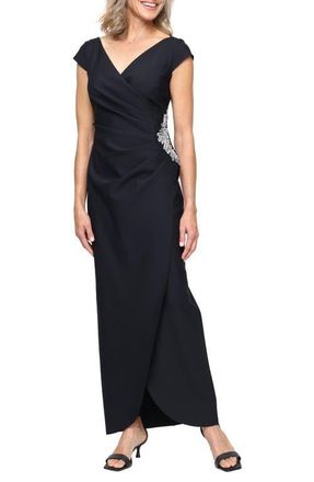Alex Evenings Ruched Beaded Gown in Black at Nordstrom, Size 10P