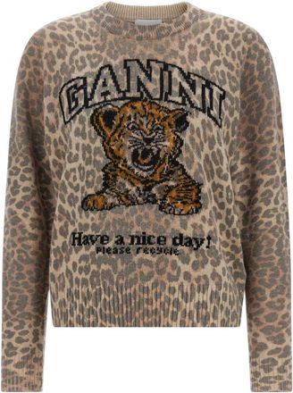 Ganni Ronde hals gebreide kleding - Dames - Ronde hals truien - Beige - M - Wol - Truien & Vesten