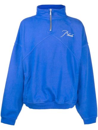 Rhude embroidered-logo half-zip sweatshirt - men - Cotton - M - Blue