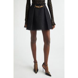 Balmain Chain Tweed A-Line Miniskirt in 0Pa Black at Nordstrom, Size 14 Us