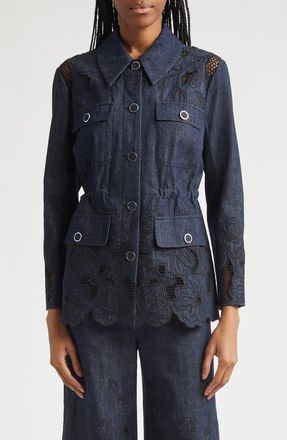 Veronica Beard Kiki Embroidered Chambray Jacket in Indigo Rinse at Nordstrom, Size 12