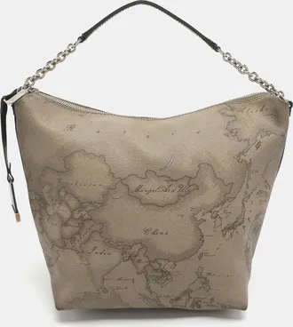 Alviero Martini 1A Classe Grey Geo Classic Print Coated Leather Shoulder Bag