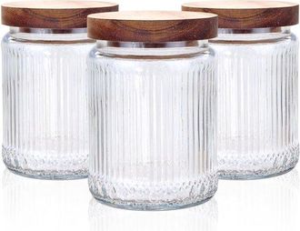 OEM Juego De 3 Tarros De Almacenamiento, Recipientes De Vidrio Para Almacenar Alimentos, Tarros De Vidrio, Tarros Herm&eacute;ticos, Vidrio, Transparente