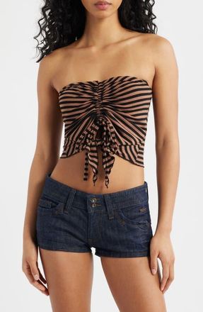 BDG Ria Striped Front Ruched Bandeau Top in Brown Stripe at Nordstrom, Size X-Small