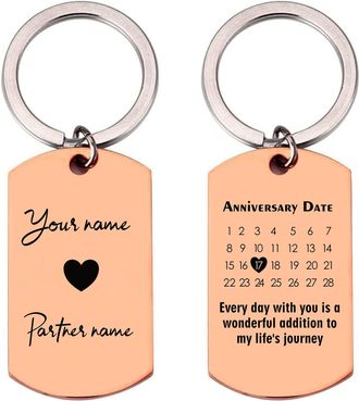 Generic PB TECH Personalised Keyring for Men Women Stylish Calendar Date Keychains for Girls Keyring Holder Engraved Date & Names Customised For Birthday, Wed