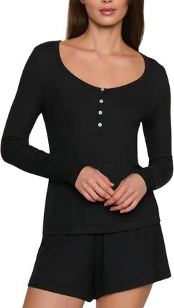 Eberjey Dream Rib Long Sleeve Henley Top In Black