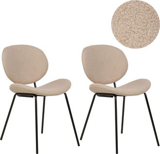 Beliani Beliani - Conjunto De 2 Sillas Boucl&eacute; Hierro Patas Negras Tapas Sin Reposabrazos Dise&ntilde;o Retro Asientos Comedor Gris Pardo Luana
