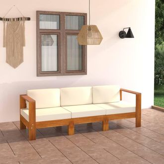 vidaXL Vidaxl - Sof&aacute; De Jard&iacute;n De 3 Plazas Con Coj&iacute;n Crema Madera Maciza Acacia