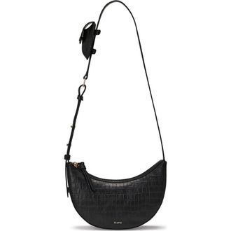 Oryany Rookie Crescent Croc Embossed Leather Crossbody Bag in Black at Nordstrom Rack