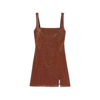 Self Portrait Abito Corto con Catena di Cristalli - - Dresses - Donna - Marrone - S