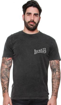 Lucky 13 Men T-Shirt Skull Built, Color:Washed Black, Size:2XL