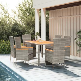 vidaXL Set Comedor Jard&iacute;n 7 Pzas Y Cojines Rat&aacute;n Sint&eacute;tico Gris Vidaxl