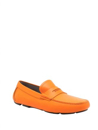 Ferragamo Mens Penny Slot Leather Driving Loafers In Orange