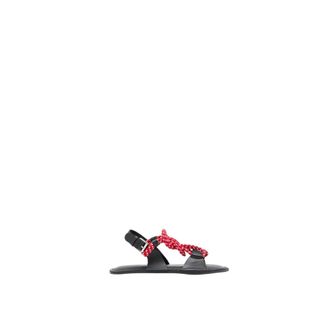 Plan C Flat Sandals, female, Red, Size: 10 US Knotted Cord Leather Sandals