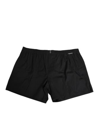 Dolce & Gabbana Black Cotton Elastic Waistband Button Mens Swimwear