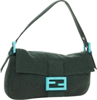 Fendi Pre-owned Shoulder Bags, female, Green, Size: ONE SIZE Pre-owned Vintage Canvas Shoulder Bag