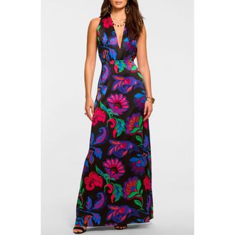 Ramy Brook Floral Print Sleeveless Gown in Black Multi Floral at Nordstrom, Size 10