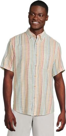 Faherty Short Sleeve Breeze Shirt Mens Clothing Bay Reef Stripe : 2XL, Elastane/Hemp/Lyocell
