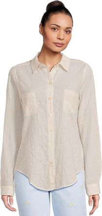 Lilly Pulitzer Sea View Button-Down Womens Clothing Wicker Tan Ltwt Oxford Stripe : XXS, Linen