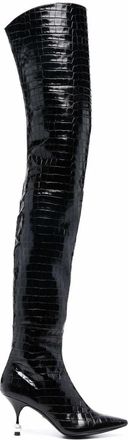 Giambattista Valli over the knee stiletto boots - women - Leather/Leather/Leather - 38 - Black