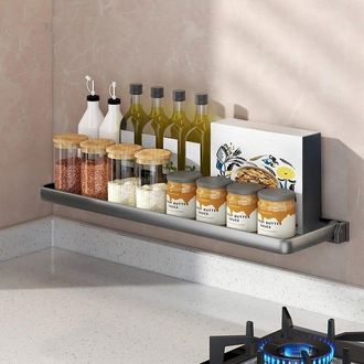 OEM Estanter&iacute;a De Cocina, Especiero, Plegable, 50&times;12,7&times;3 Cm - Almacenamiento De Cocina Sin Taladrar, Para Especias, Multifuncional - Gris