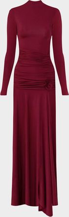 Maygel Coronel Mageia Ruched Mock-Neck Maxi Dress