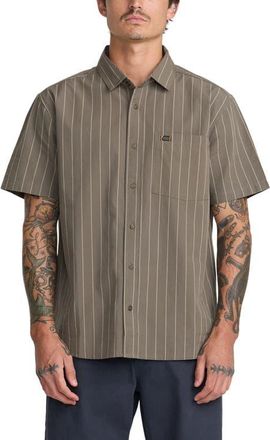 Rvca Dayshift Workwear Stripe Short Sleeve Button-Up Shirt in Mushroom at Nordstrom, Size Xx-Large