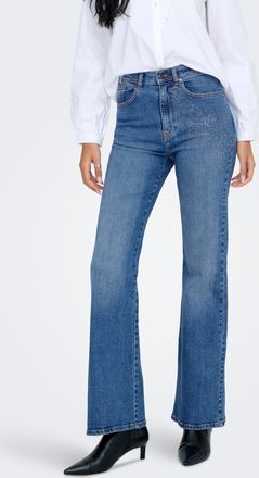 Only Bootcut-Jeans ONLY ONLJUICY HW FLARE RHINESTONE DNM AZG, Damen, Gr. 26, L&auml;nge 30, medium blau denim, Denim/Jeans, Obermaterial: 99% Baumwolle, 1% Elas