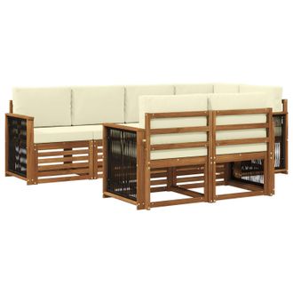 vidaXL Conjunto De Sof&aacute; Seccional Con Coj&iacute;n 6 Pcs Natural Y Crema Vidaxl
