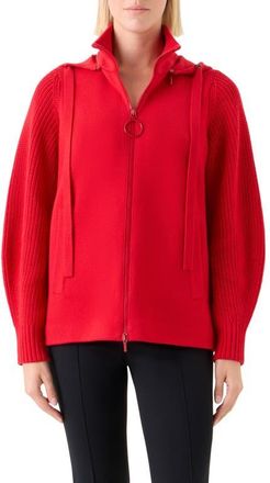 Akris Merino Wool Blend Hooded Zip Cardigan in Vermillion at Nordstrom, Size 14