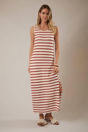 Gilli Sleeveless Slit Maxi Dress In Cream / Red Stripe