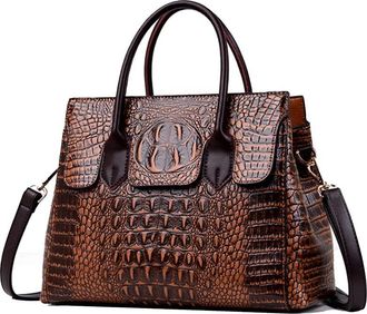 Generic Satchel Handbag for Women Crocodile Top Handle Purse Fashion Crossbody Bag Ladies Leather Tote Shoulder Bags (Brown)