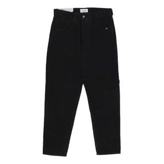 Amish Straight Trousers, male, Black, W36, Velvet Black Trousers with Logo Closure