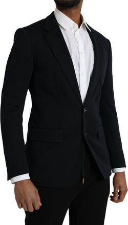 Dolce & Gabbana Mens Black Wool Notch Single Breasted Coat Blazer Virgin Nylon Clothing