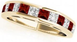 Allurez Diamond and Garnet Accented Wedding Band 14k Yellow Gold 1.20ct
