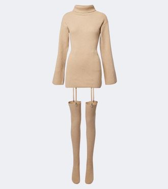 Aya Muse Cursa ribbed-knit wool minidress and tights set