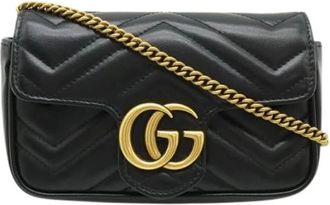 Gucci Pre-owned Cross Body Bags, female, Black, Size: ONE SIZE Pre-owned GG Marmont Leather Shoulder Bag
